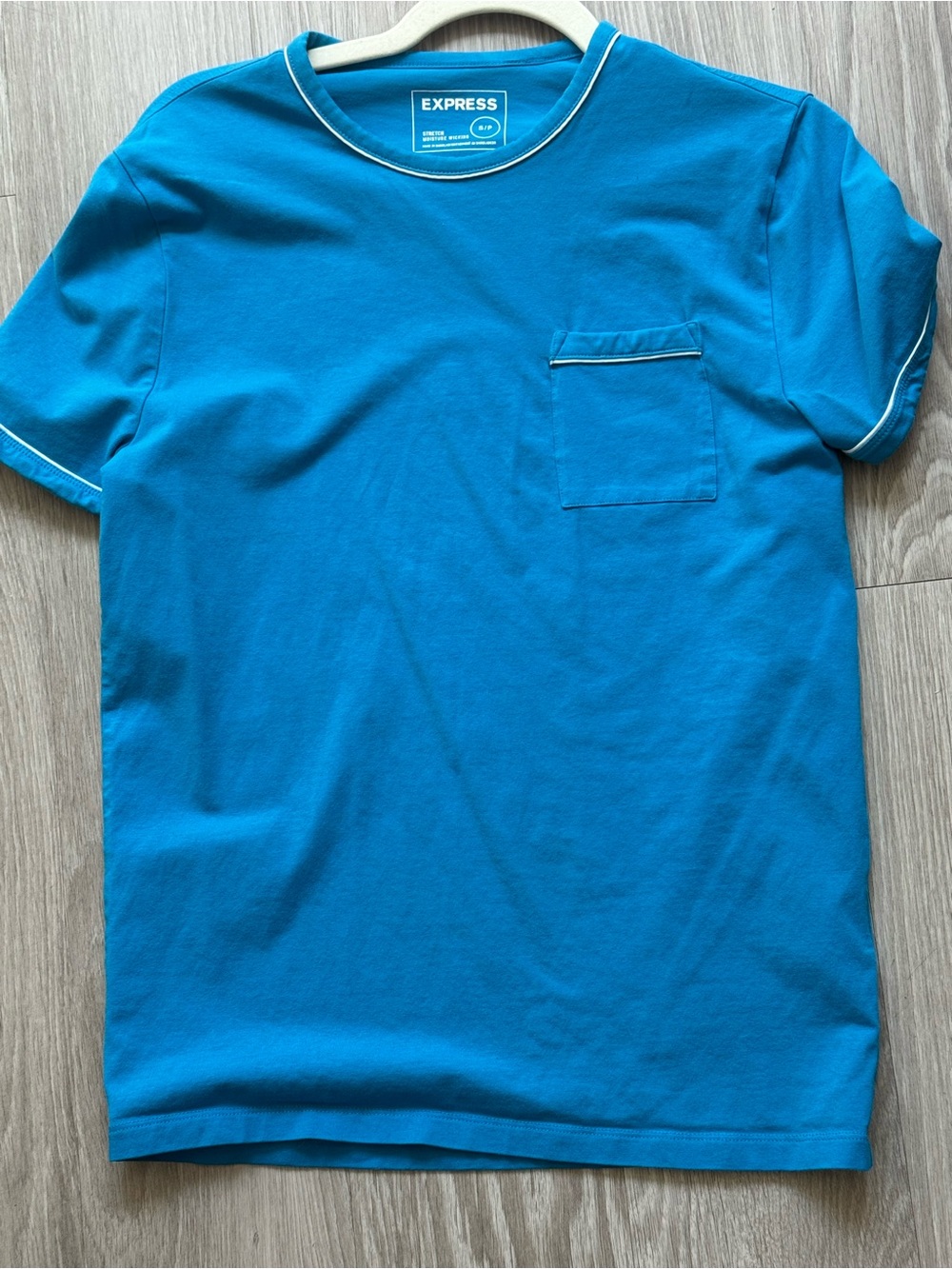 Express Teal Blue Short Sleeve Pocket Tee with Contrast Piping